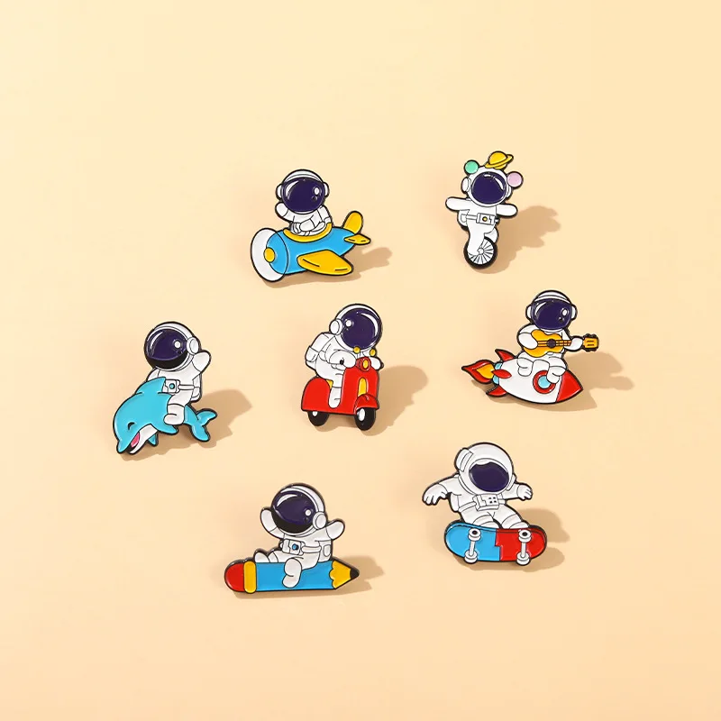 

Space Astronaut Enamel Pins Custom Skateboard Rocket Cycling Brooch Lapel Badge Bag Funny Jewelry Gift for Kids Friends