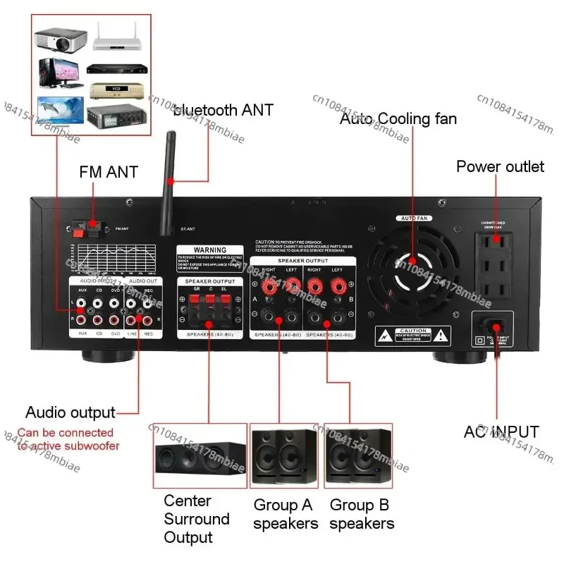 Фото Bluetooth 7-канальный усилитель мощности звука AV-усилитель динамик с дистанционным управлением поддержка FM-USB SD-карты №4