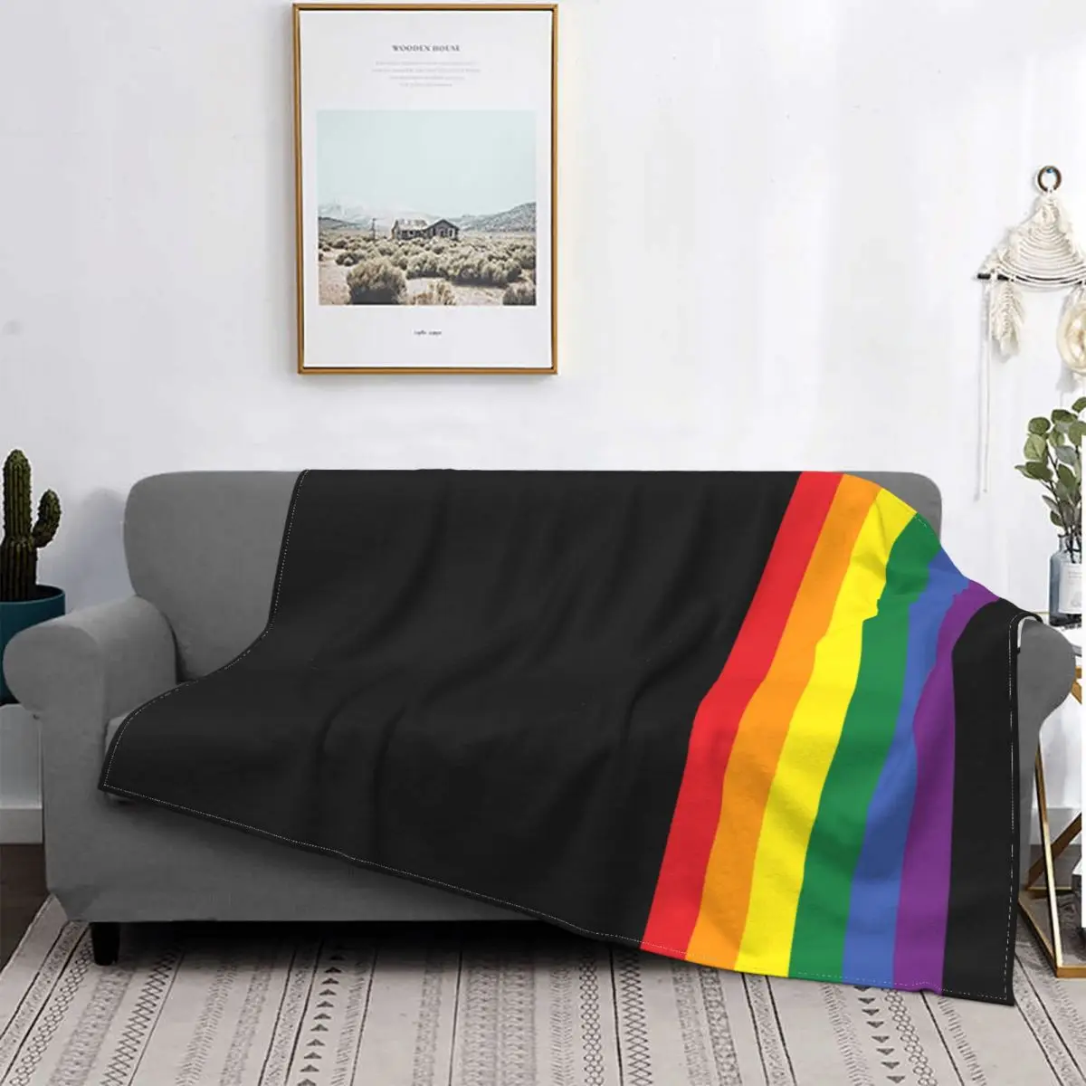 

Rainbow Pride LGBT Flannel Blanket Vintage Throw Blankets for Bed Sofa Couch 125*100cm