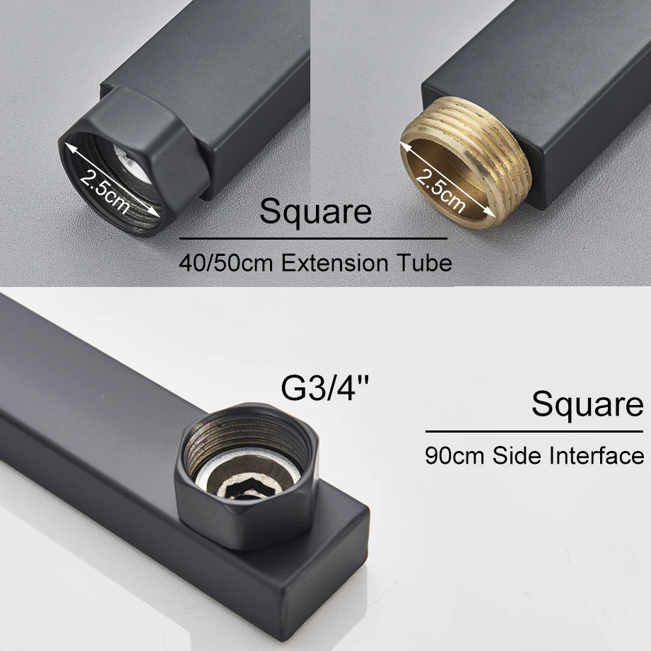 

Vidric Round/Square Extension Tube 30/40/50/90CM Bathroom Shower Faucet Extra Extend Tube Universal Interface Extend Tubes