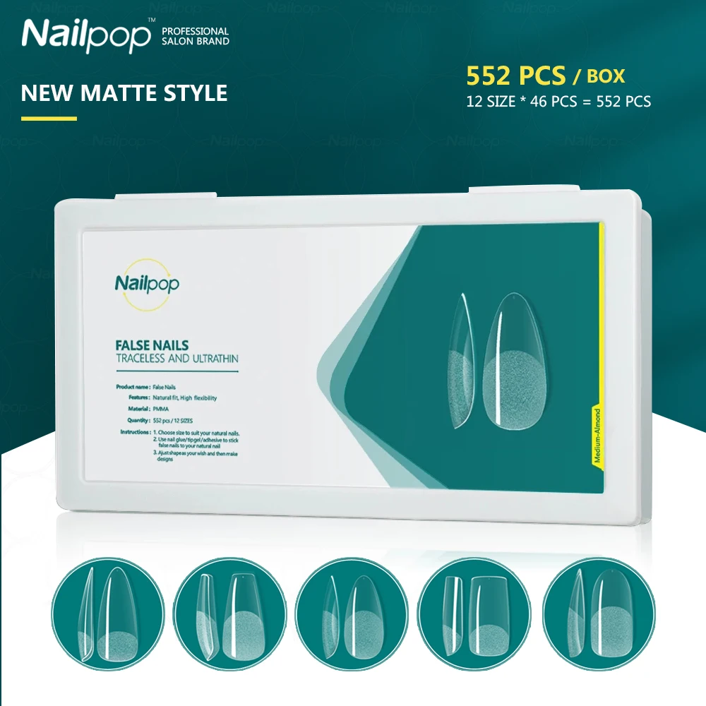 Nailpop Fake Nails Set Press on Nails Almond/Square/Coffin Full Cover False Nail Gel X Tips Capsule Art Salon Supplies and Tools