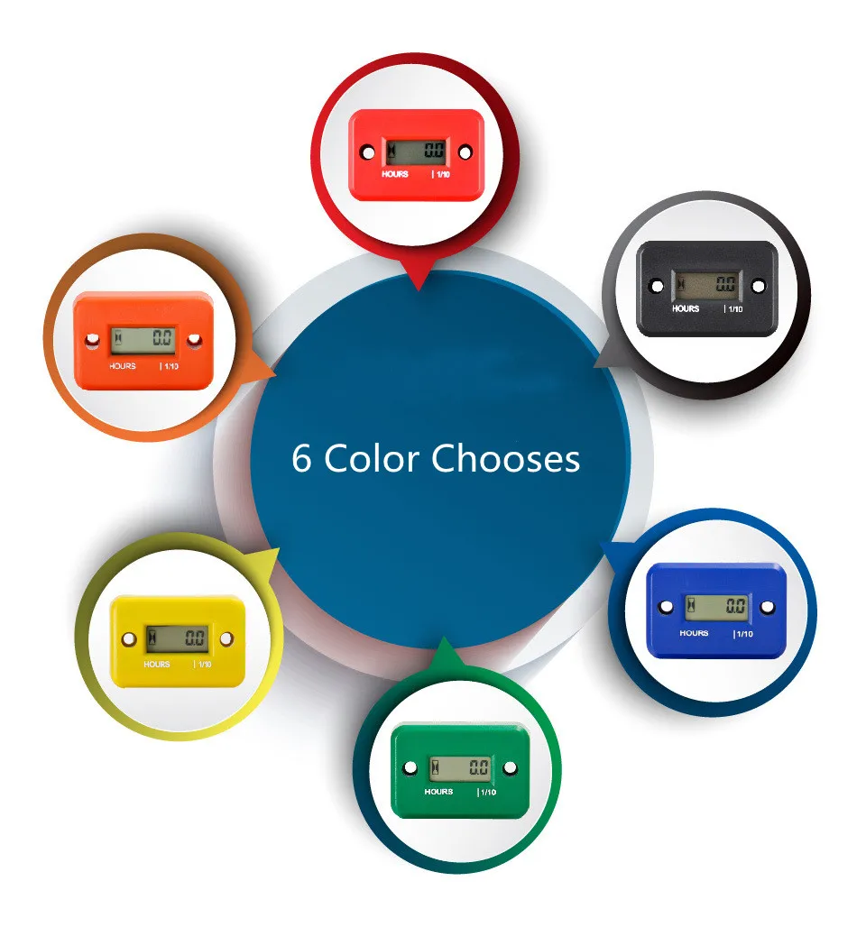 

Newest Inductive Hour Meter Meter LCD Display Petrol Engine Timer Waterproof IP68 Time counter 6 Colors Easy to Install VE-36