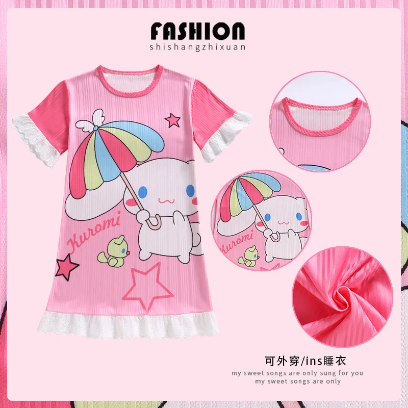 

Sanrio Jingle Cat Cartoon Kids Girls Nightgown Nightdress Girl Sleepwear Nightie Summer Short Sleeves Nightwear Children Clothes