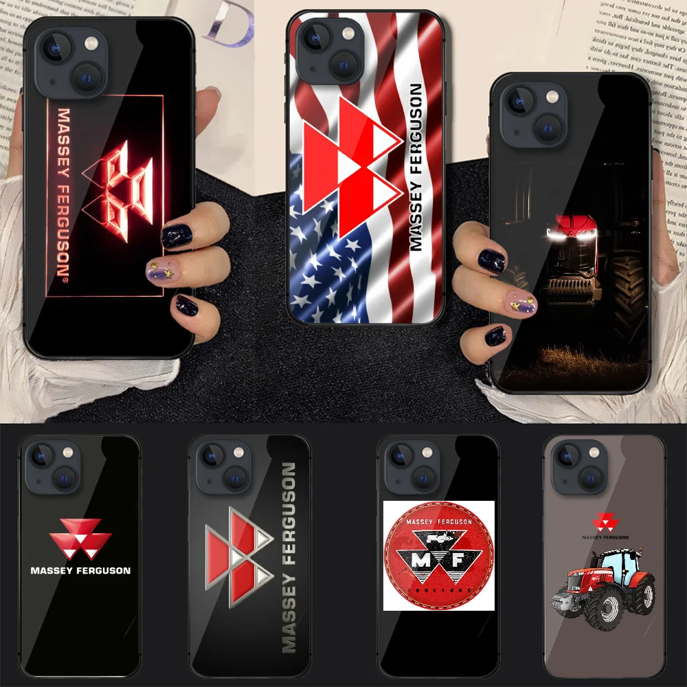 

Massey Ferguson Tractors Tempered Glass Phone Case Cover For Iphone 7 8 11 12 13 14 Pro Max Plus Mini 6s X XS XR SE Black