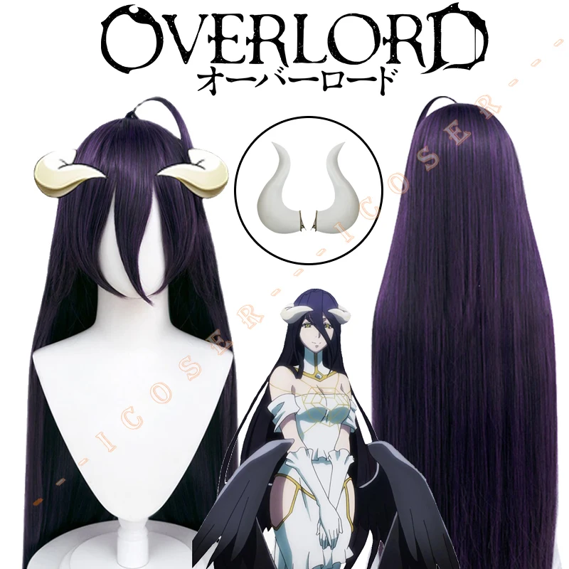 

Женский парик Albedo, сезон 4, косплей, фиолетовые длинные волосы Ainz, Милосердный дьявол, белый головной убор, чистый белый, Ooal наряд, аксессуар