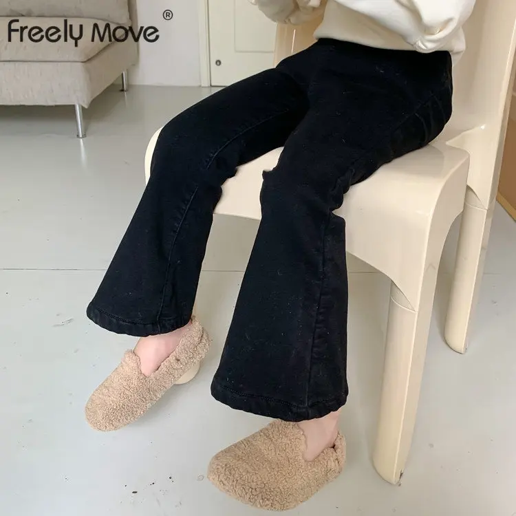 

Freely Move Baby Girl Denim Pant Bell Bottom Infant Toddler Child Thicken Warm Trousers Solid Jeans Pant Wide Leg Baby Clothes