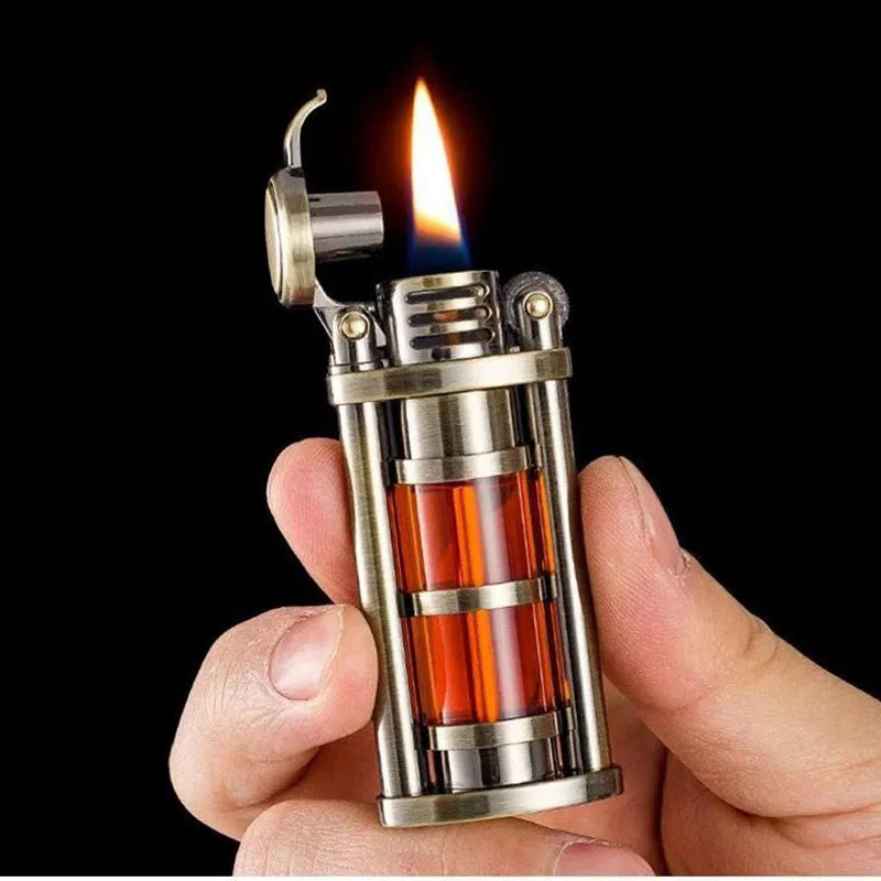 2022 New Zorro Transparent Fuel Tank Kerosene Lighter Metal Grinding Wheel Lighter Visible Gas Men's Cigarette Accessories Gift