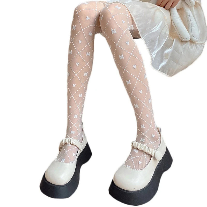 Женские тонкие колготки Dark Goth в стиле панк милые прозрачные горошек с бантом и
