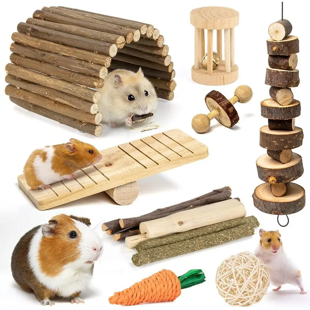 

Pet Hamster Natural Wooden Toys Arch Bridge Seesaw Rattan Ball Toy Hamster Accessories For Guinea Pig Rabbit