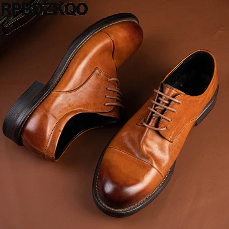 

Brush 12 Goodyear Welted Oxfords Large Size Horsehide Derby Genuine Leather Round Toe Lace Up 13 Shoes Men Flats 47 Dress Brown