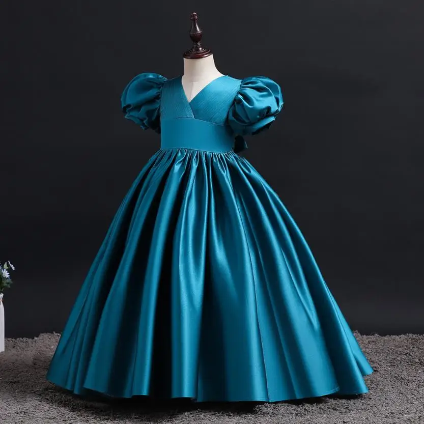 

Kids Embroidery Dresses for Birthday Party Wedding Flower Elegant Princess Gown Tutu Children Clothing L1545