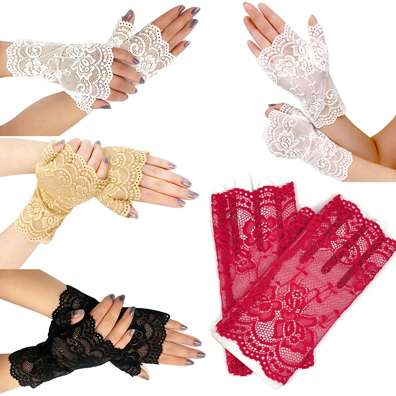 

Fashion Sailor Dance Long Fingerless Womens Sexy Lace Gloves Ladies Half Finger Fishnet Gloves Mesh Mitten Handschoenen guantes