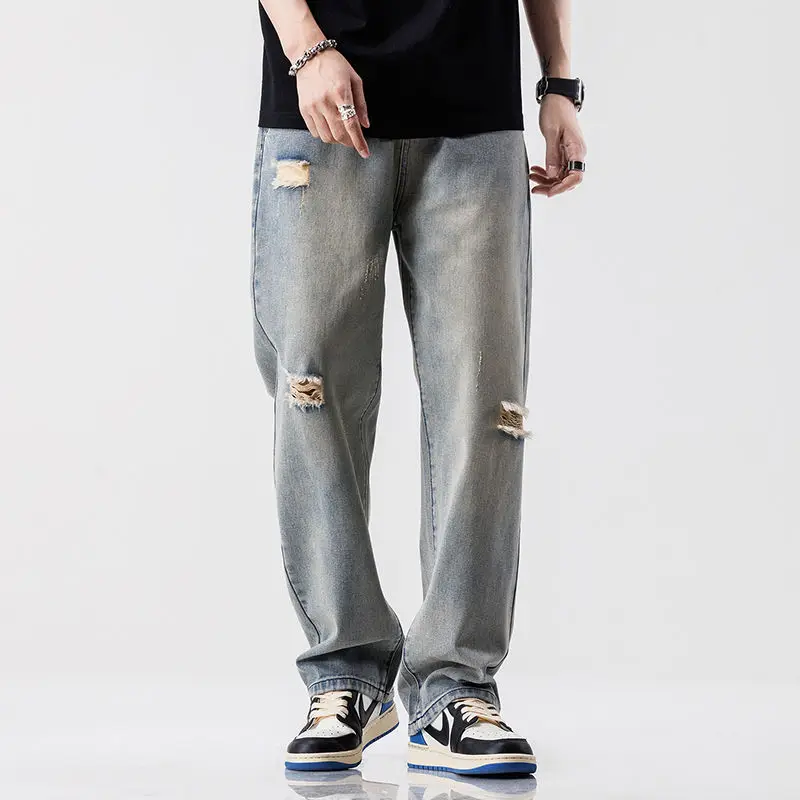 

New Soft Jeans Men All-match Fashion Ripped Hole Slim Stretch Harem Pants Comfortable Male Streetwear Denim Trousers C23