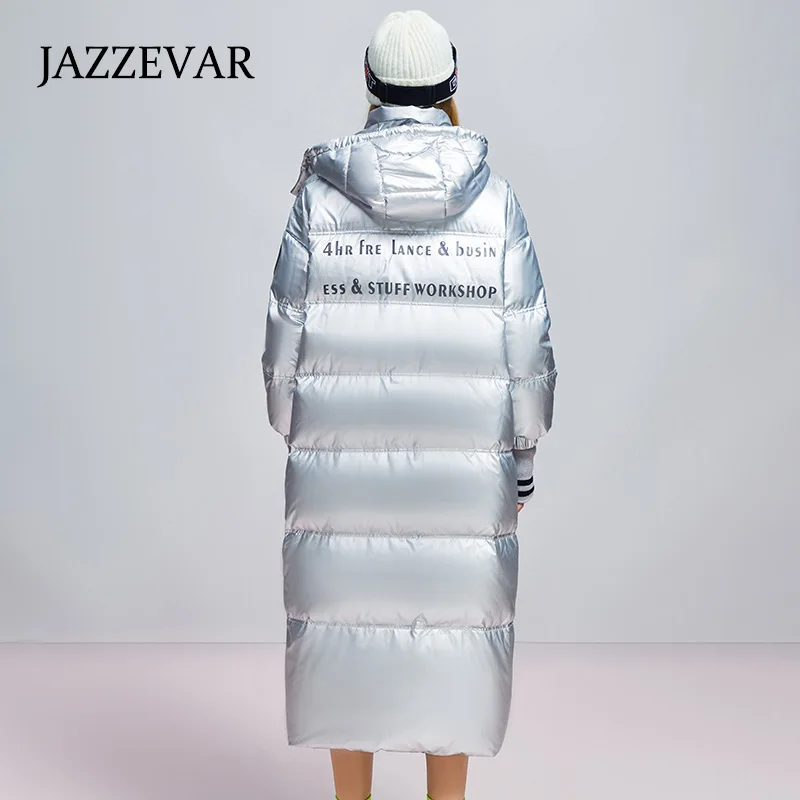 JAZZEVAR Bright Face Laser Couples with The Same Down Jacket Winter 2022 Classic Hooded Design Loose Wash Free