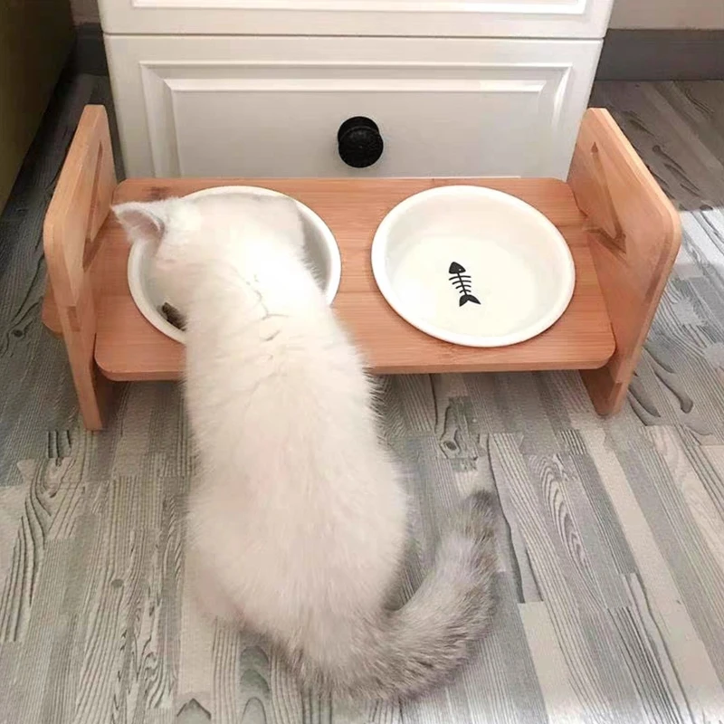 Регулируемая двойная подставка для домашних животных кошек и собак питьевой