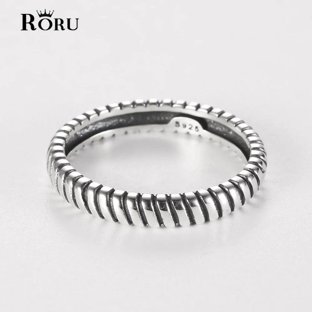 Real 925 Sterling Silver Retro Thai Twill Finger Rings for Women Men Couple's Stack-able Engagement Party Jewelry Accessories