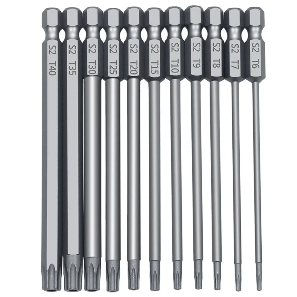 

11pcs Security Bit Set Tamper Proof Screwdriver Drill Bit Screw Driver Bits Torx Flat Head 1/4" Hex Driver Bits 75mm/100mm