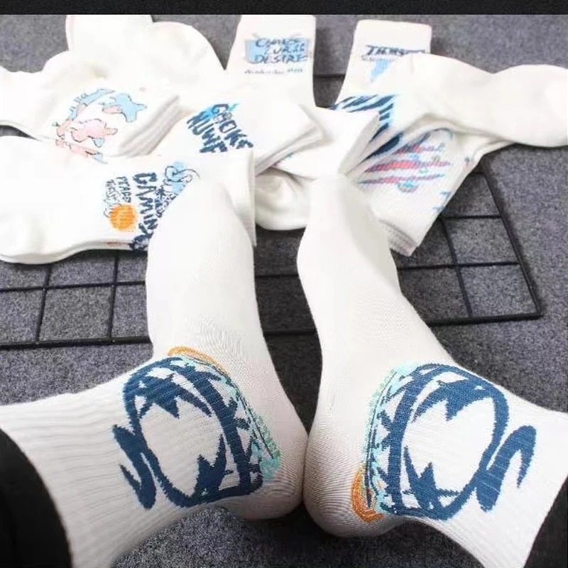 3 Pairs/Box Hip Hop Devil Letter X Stockings Cotton Harajuku White Graffiti Streetwear Funny Summer Thin Gifts Men Women Socks