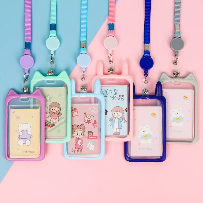

1PC Cute Cartoon Cat Card Holder Bank Identity Bus ID Card Holder Case With Retractable Reel Lanyard Credit Cover Case Kids Gift