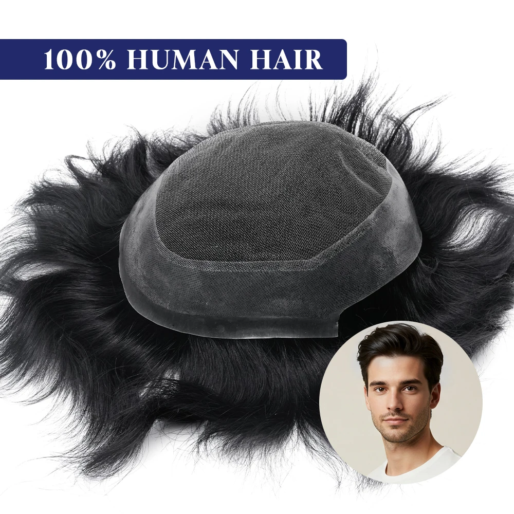 Фото Australia Men Toupee Capillary Prothesis Hair Piece For Men Hair Replacement System Men's Wig Lace and PU Breathable Toupee №1
