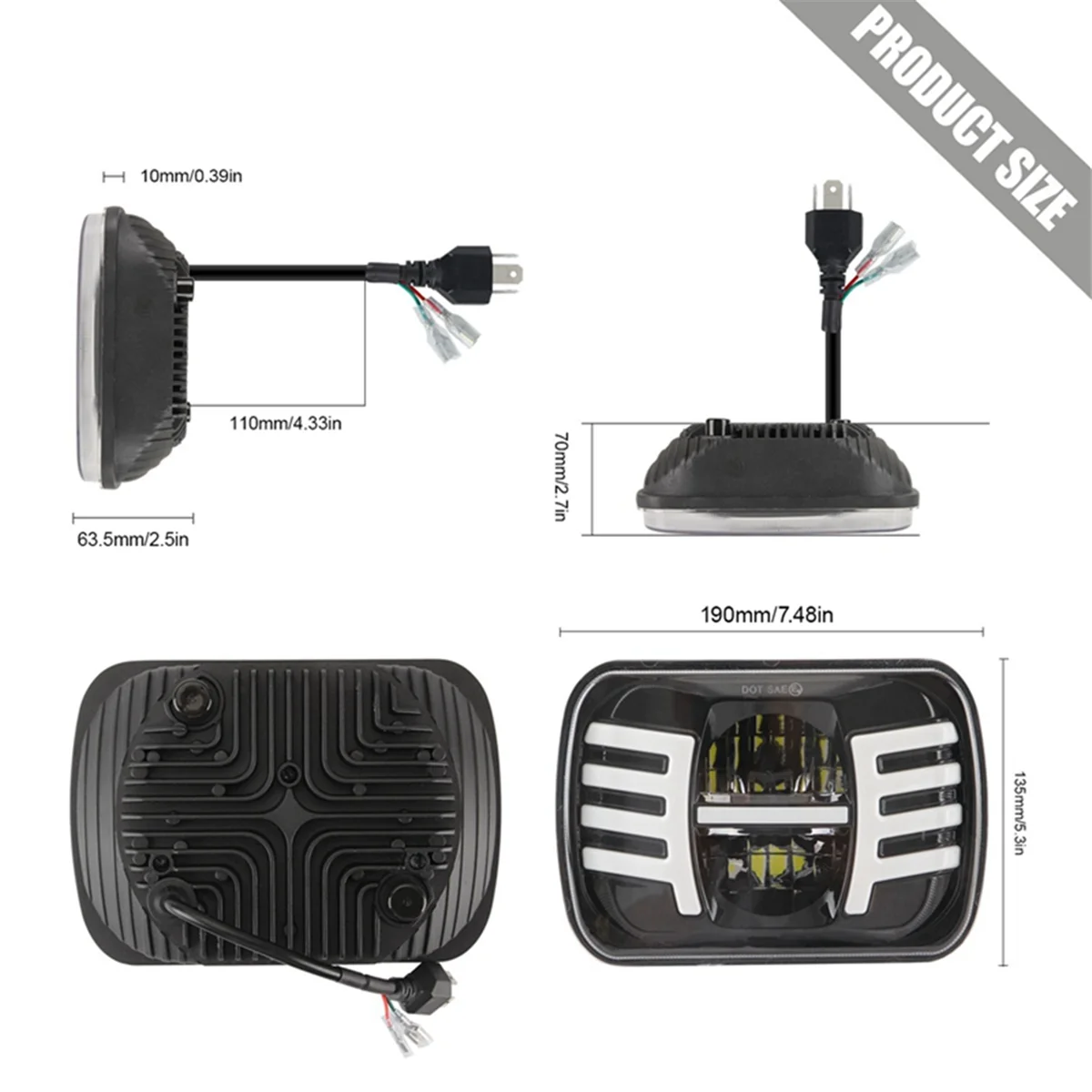 5-дюймовая светодиодная фара 7X6 с герметичным лучом лампа головного света высоким