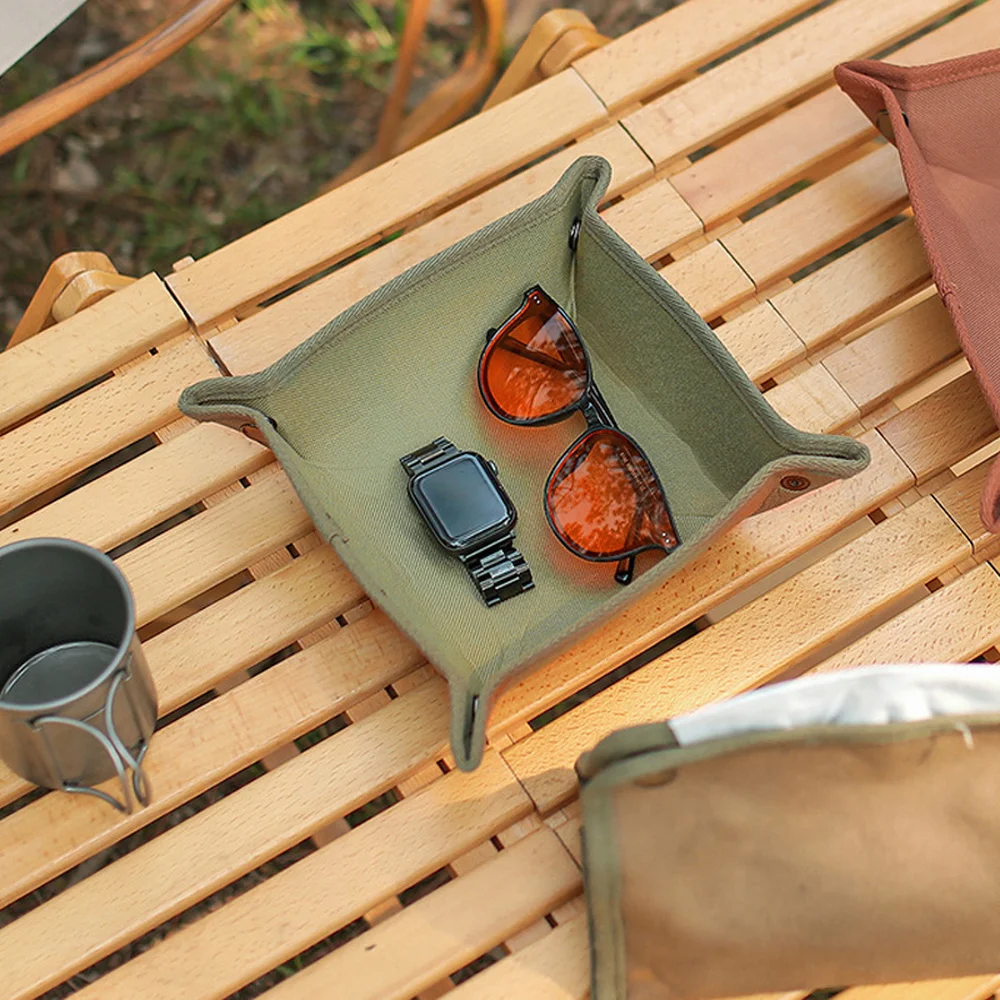 

Outdoor Camping Folding PU Leather Storage Tray Multi-functional Portable Home Desktop Sundry Storage Box Trinket Jewelry Tray