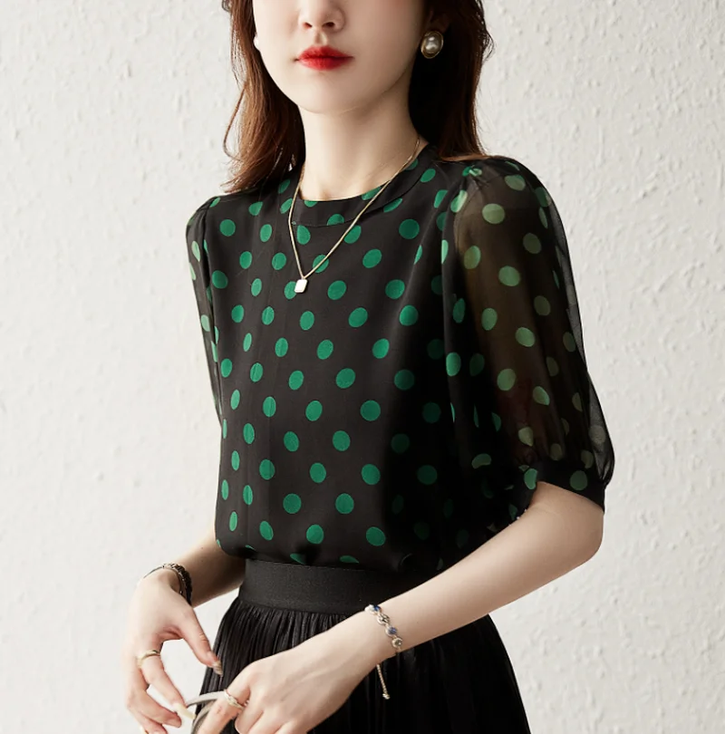 

Printing Loose Shirt Women's Blouse Summer Short Sleeve Casual New Top Fashion Female 2022 Korean Style Polka Dot Clothing