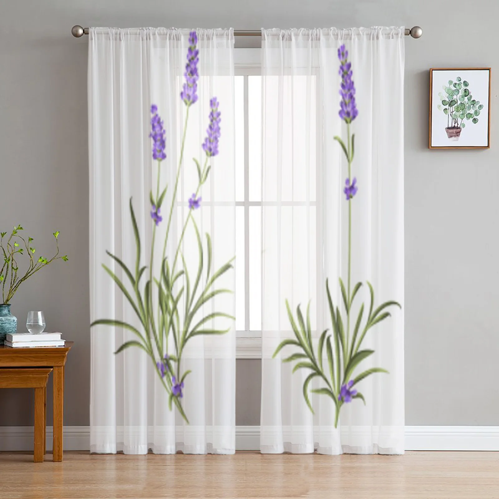 

Lavender Plant Flower Purple Sheer Curtain Living Room Drapes Home Bedroom Voile Curtain Printed Tulle Window Curtain