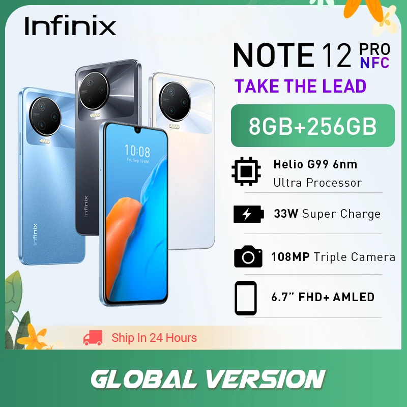 

Global Version infinix NOTE 12 PRO 4G NFC Smartphone 8GB 256GB Helio G99 Processor 6.7" AMOLED Display 108MP Camera Android 12