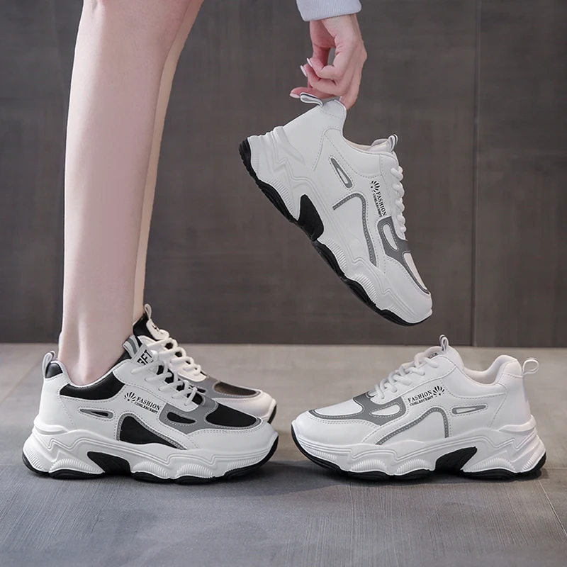 Кроссовки женские на платформе повседневная обувь для бега толстая подошва из ПУ