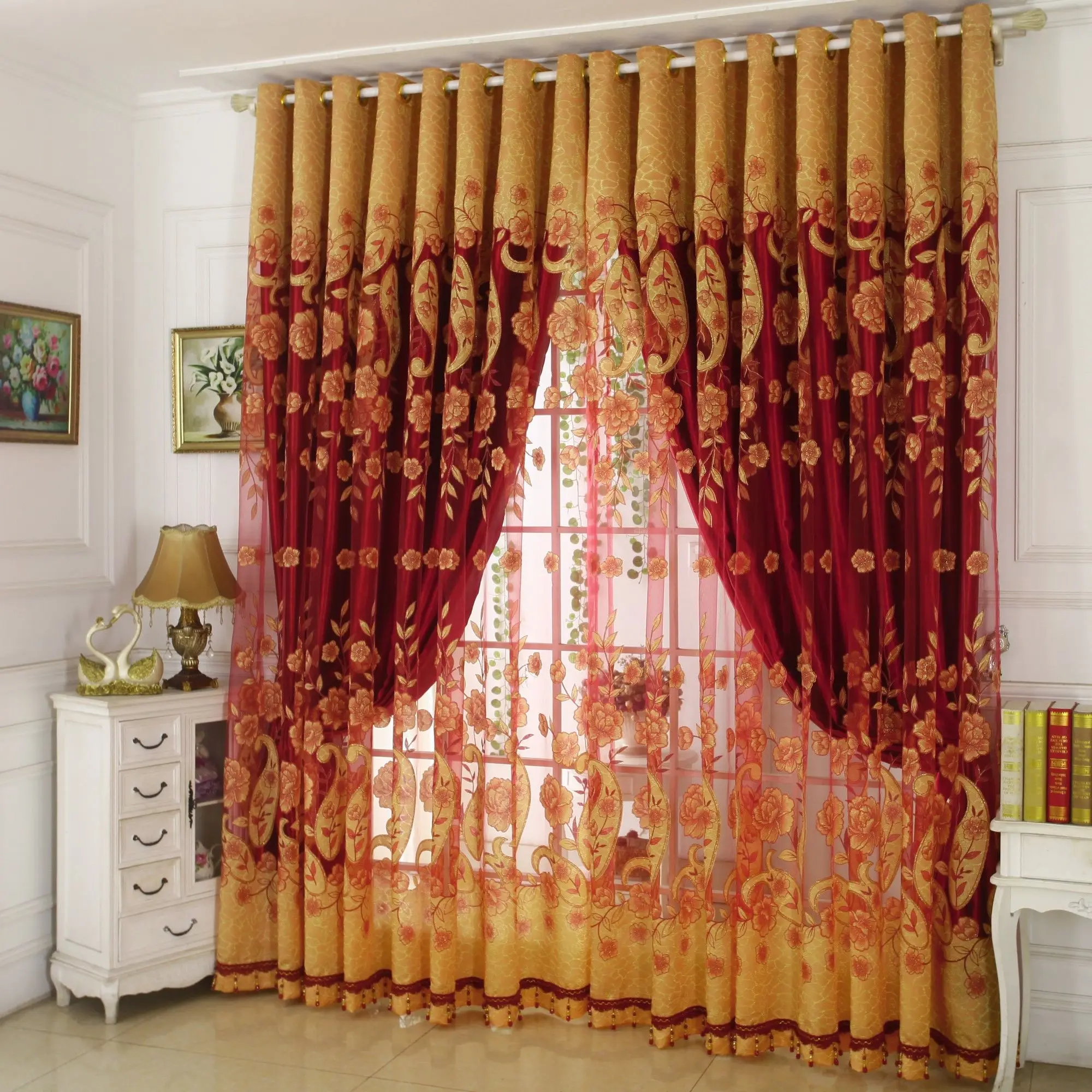 

Double-layer Curtains MulitColors Flower Curtain Balcony Shades Sun-shading Window Treatment For Living Room Kids Room Decor