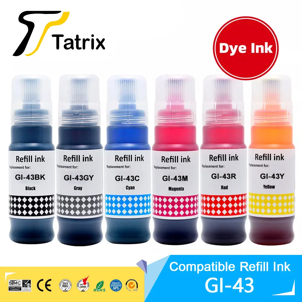 Tatrix GI 43 GI43 GI-43 Premium Color Compatible Bulk Bottle Water Based Refill Ink for Canon PIXMA G540 G640 Printer