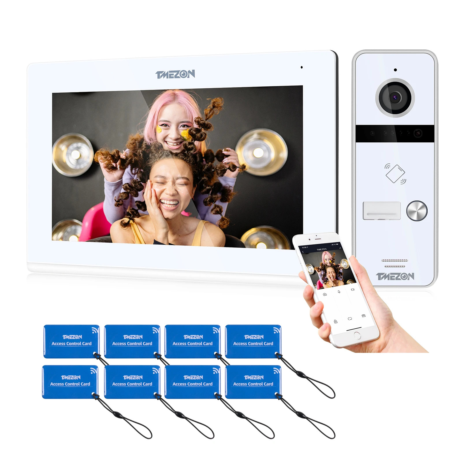 TMEZON WiFi Video Doorphone 7inch Touch Screen with 1080P Wired Doorbell 3 in1 APP/ Card Swipe/Monitor Tuya