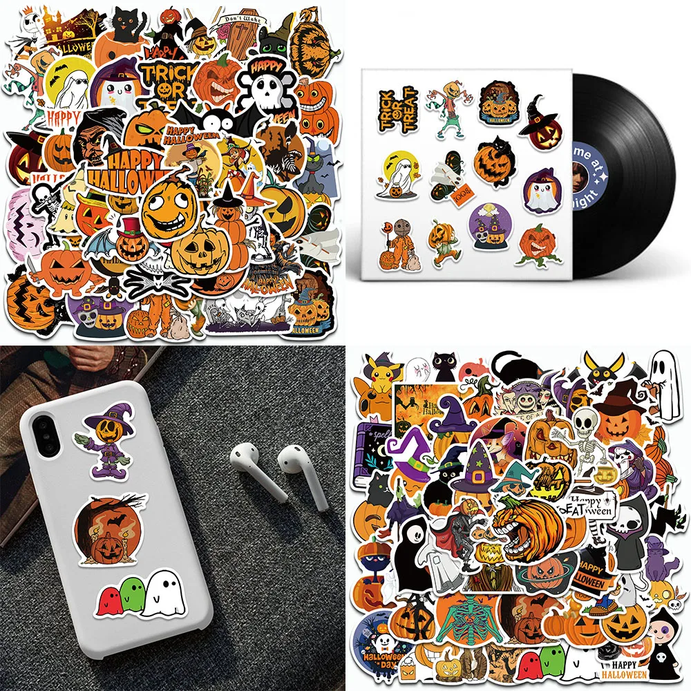 100/50PCS Halloween Ghost Witch Pumpkin Sticker Combination Gothic Cool ...