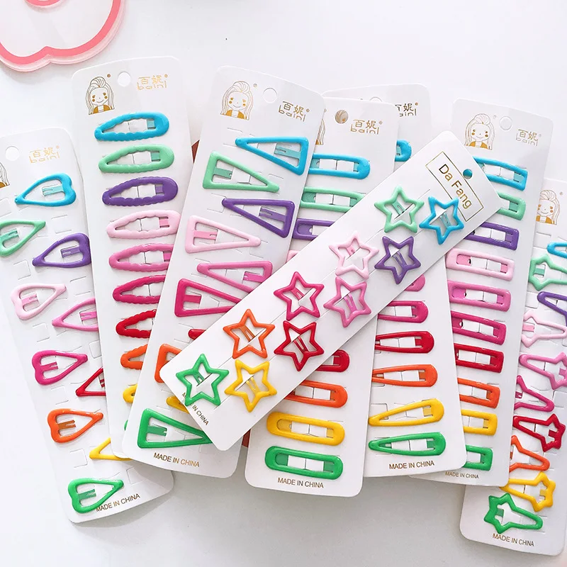 10pcs/pack Girls Colorful Alloy Bobby Pins Lovely Water-drop Heart Star Hairpins Rainbow Hair Clips Barrette Grips For Children