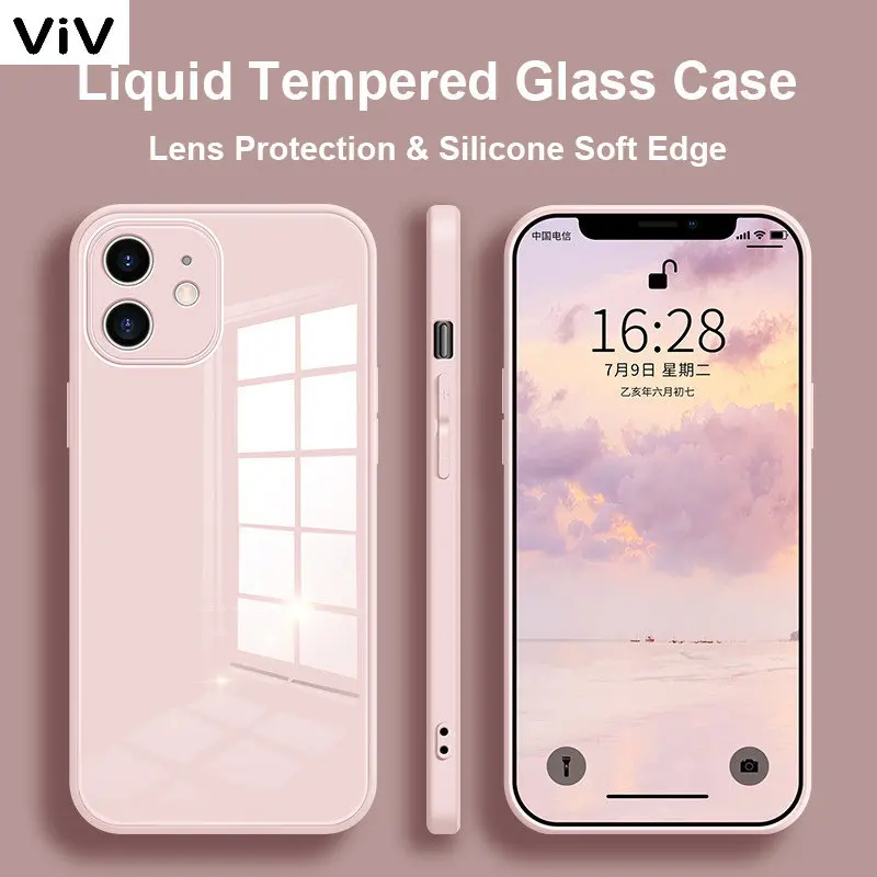

Чехол для телефона из закаленного стекла с жидкостью для iPhone 14, 13, 11, 12 Pro Max, противоударный чехол для iPhone X, XS, MAX, XR, 7, 8