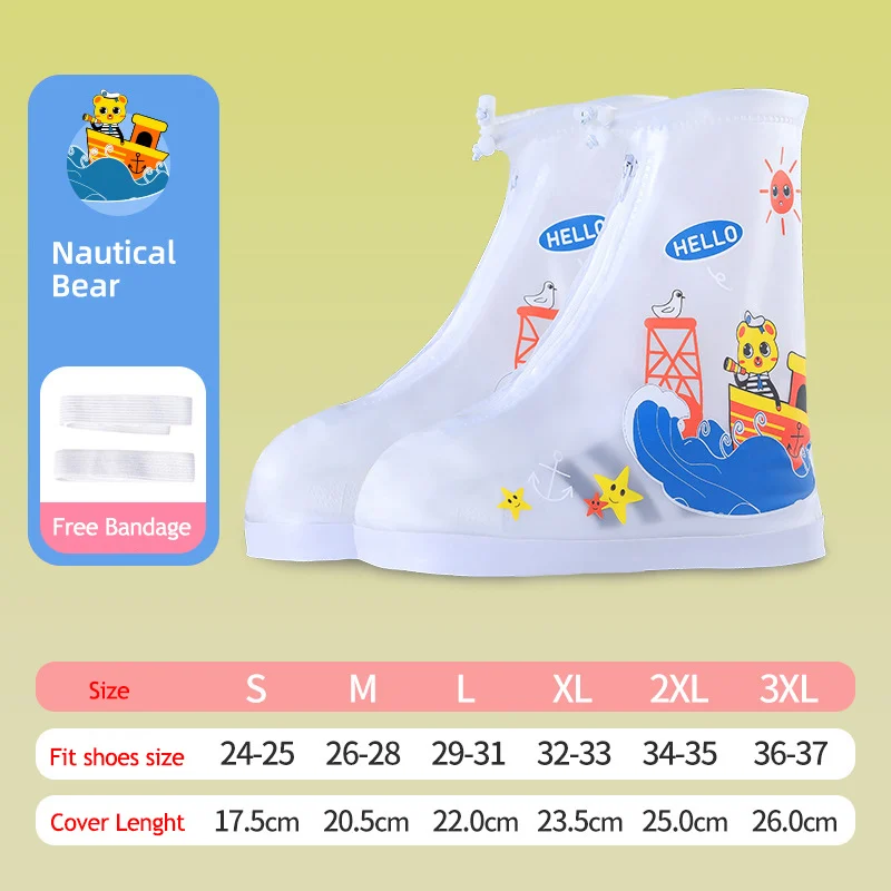 

Rain Shoes Covers For Kids Waterproof PVC Rubber Non Slip Cartoon Alligater Zip Reusable Rain Boots Non-slip Water Shoe Covers