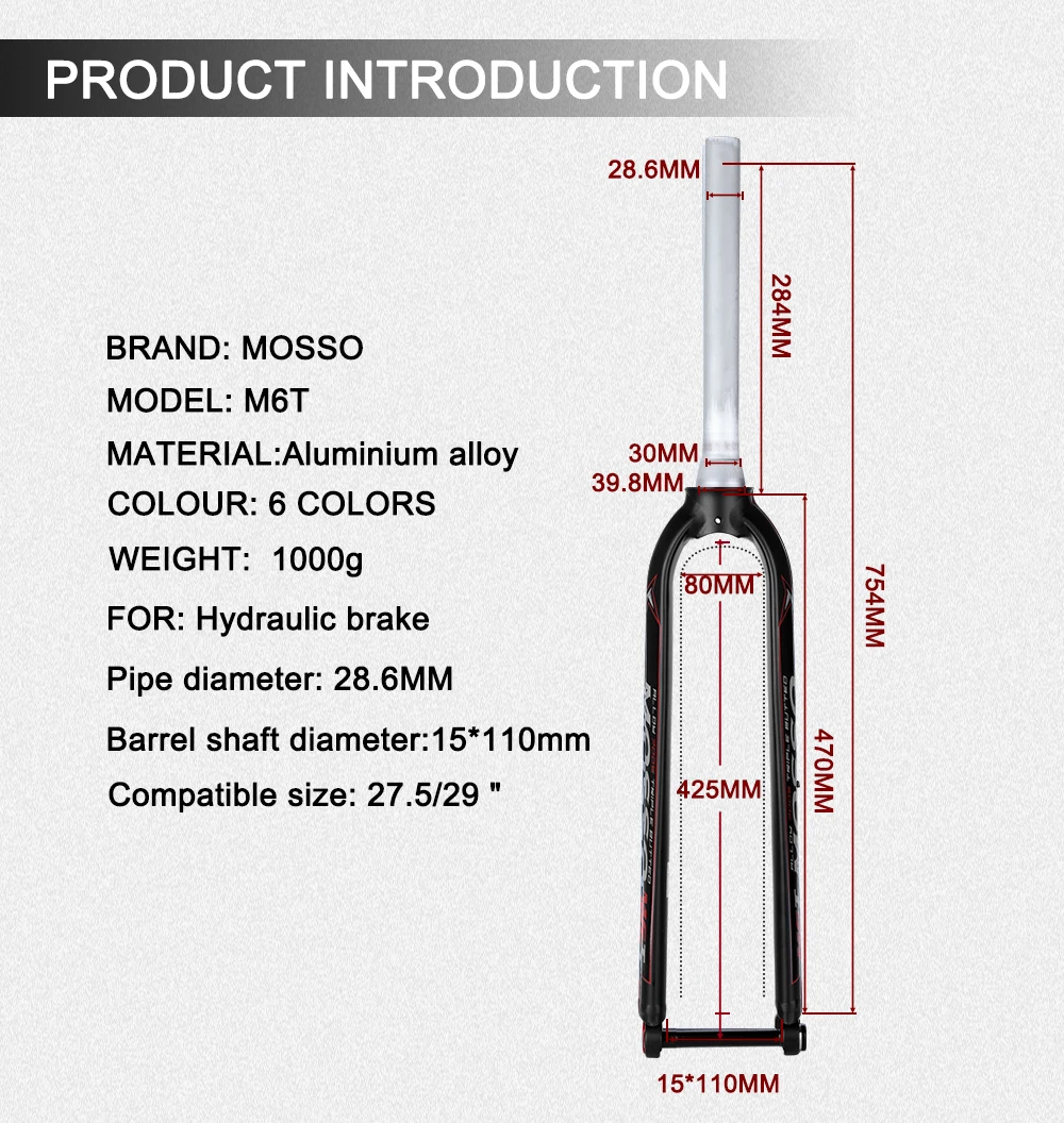 Опора вилки Mosso M6T Boost для горного велосипеда 27 5/29 Велосипедная вилка 29er передние
