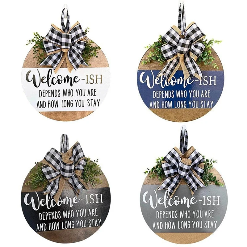 

Wood Welcome Door Hanger Welcome Sign for Front Door Porch Outdoor Decor, Depends Who You Are, How Long You Stay