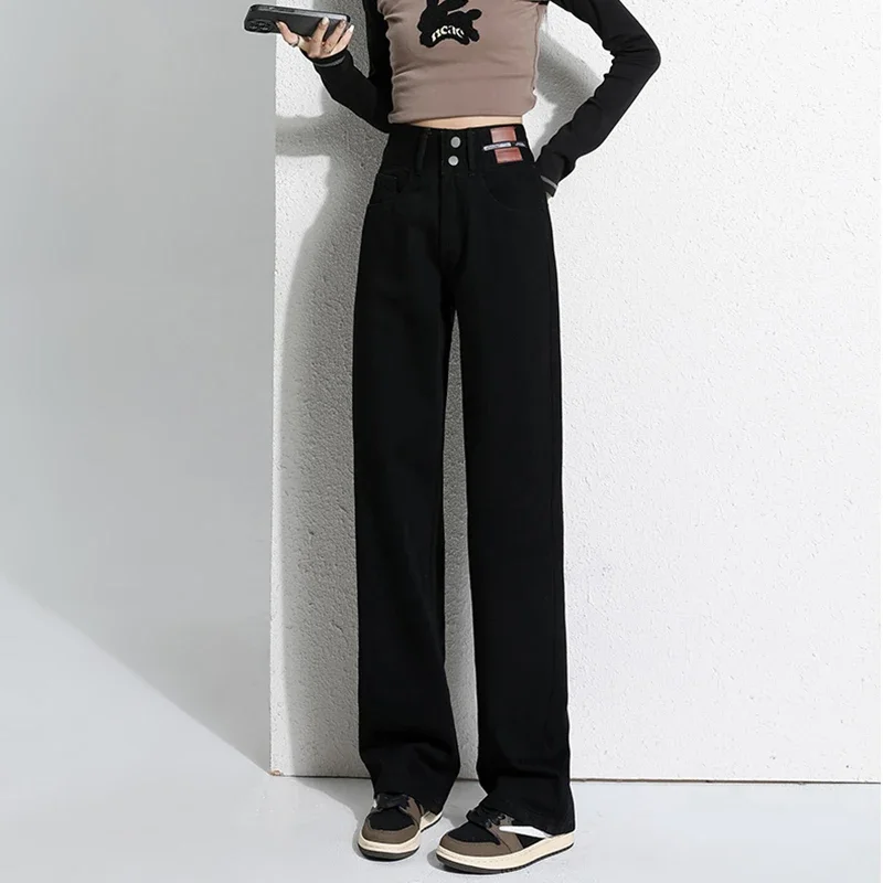 Женские утепленные джинсы с высокой талией женские готические теплые широкие