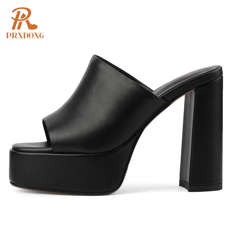 

Новинка 2022, летнее платье из натуральной кожи на массивном высоком каблуке и платформе с открытым носком, черное, белое, абрикосовое платье, повседневные женские тапочки, обувь