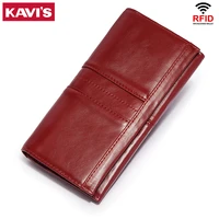 kavis genuine leather women clutch wallet and female coin purse portomonee clamp for phone bag card holder handy passport walet