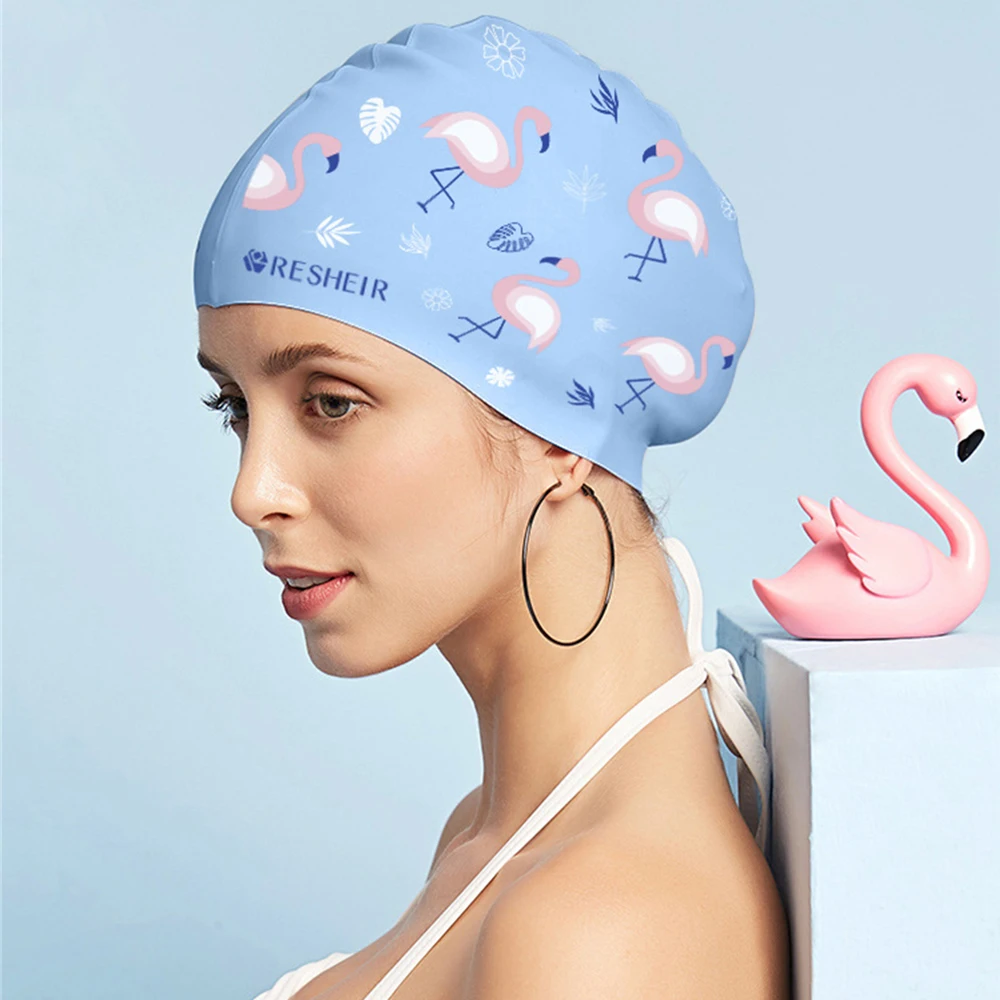 

Женская Силиконовая Водонепроницаемая шапочка для плавания с длинными волосами и принтом фламинго