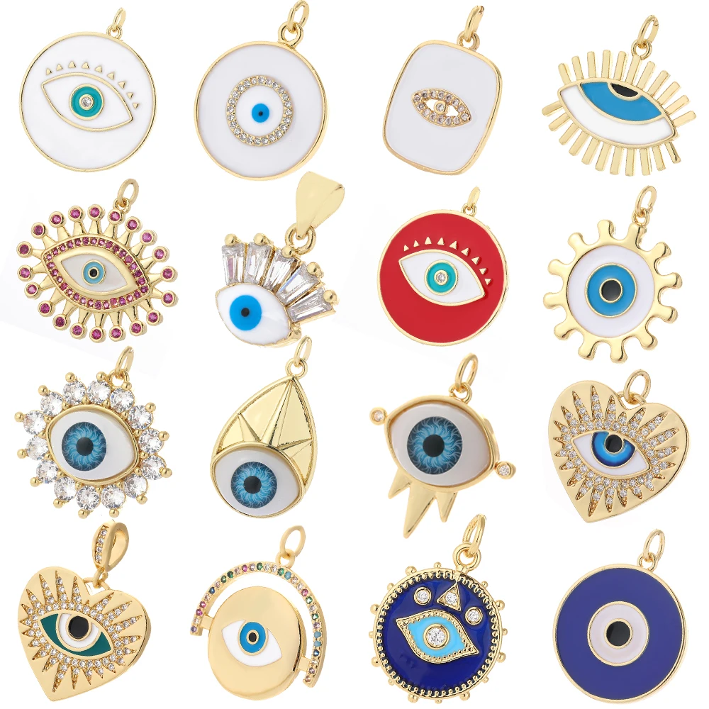 

Evil Blue Eyes Turkish Greek Eye Horus Micro Pave CZ Charm Designer Pendant Diy Earrings Bracelet Necklace Charms Jewelry Making