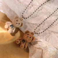 cute plush bear pendant necklace for girls women korean fashion flocking bear long sweater neck chain necklaces collar jewelry