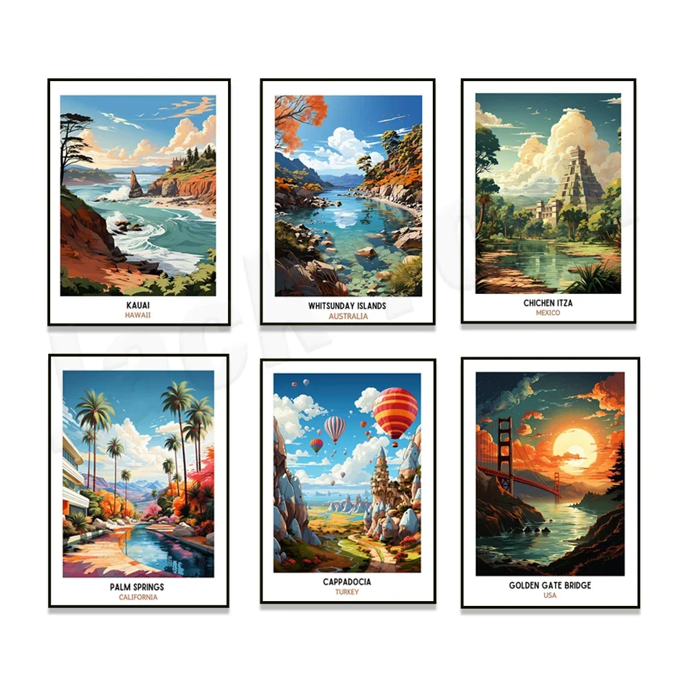 Whitsunday Islands Victoria Falls Phuket Maldives Kauai Hawaii Dalmatian Coast Chichen Itza Cappadocia travel posters