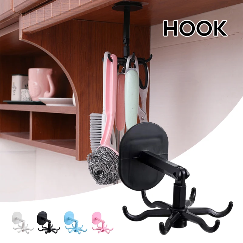 

360° Rotatable Multipurpose Wall Hook Octopus Shelf Spoon Holder Kitchen Hanger Punch-free Heavy Duty Adhesive Hook For Kitchen