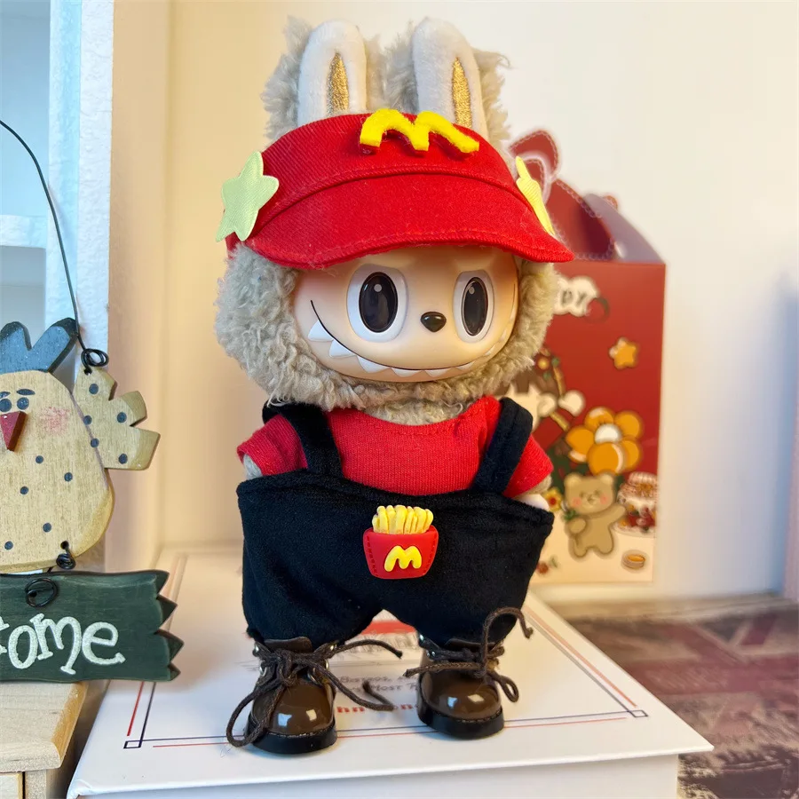 Фото Labubu V1 одежда, аксессуары для куклы 17 см, модный костюм, игровой домик, игрушка Kpop, куклы-идолы, повседневный клетчатый комбинезон, подарок №2
