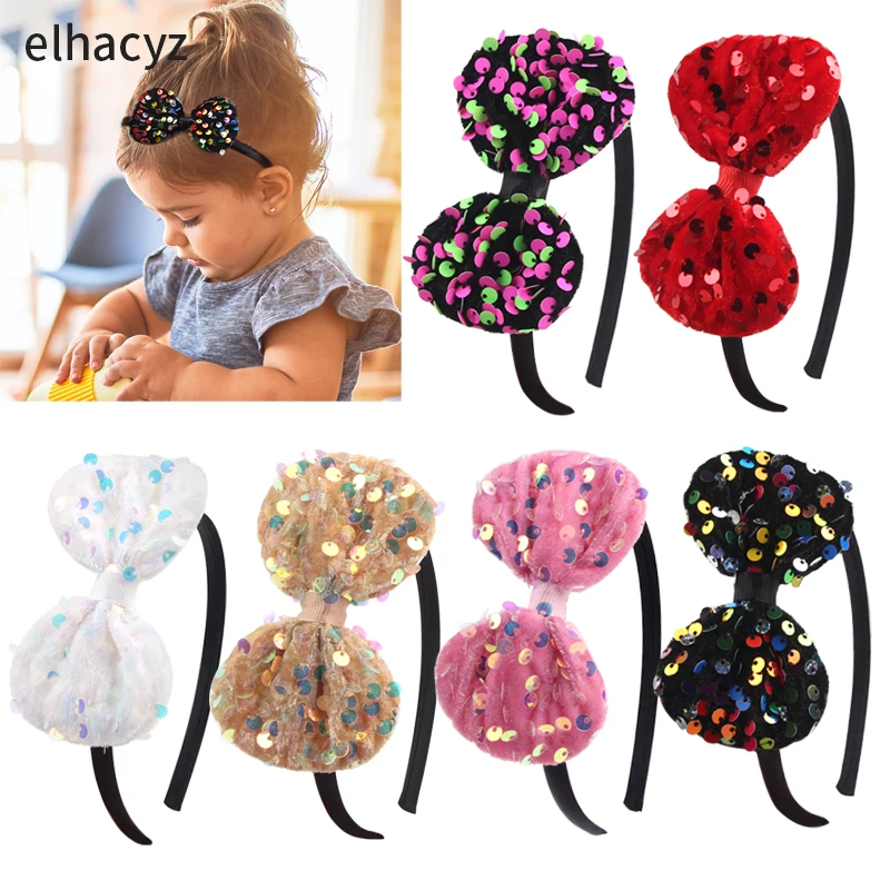 

10Pcs/Lot Fashion Glitter Hairband 4'' Sequin Hair Bow Headband For Girls Boutique Hair Hoop Headwear Kids Gift Hair Accessories