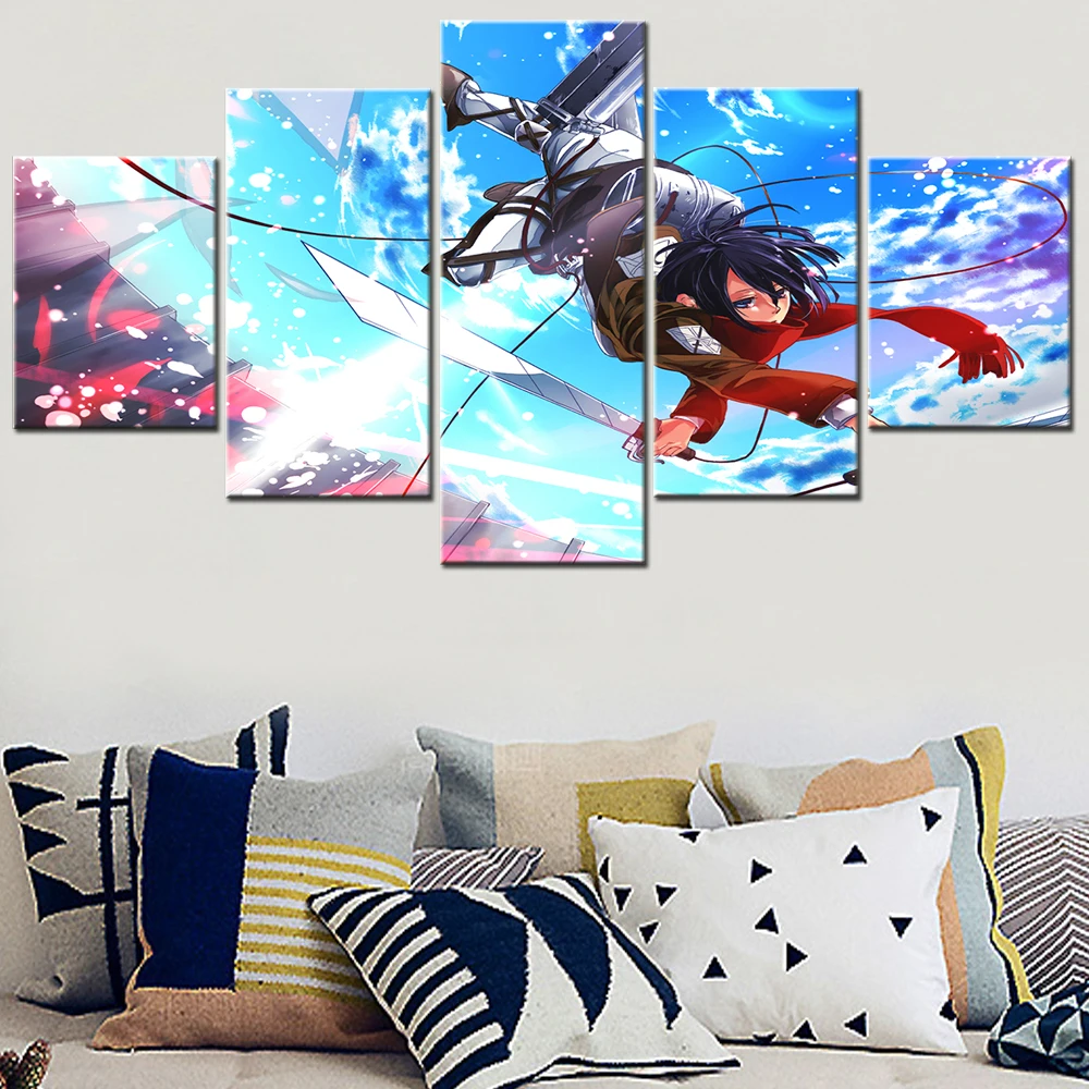 

Buy Japan Anime 5 Pieces Attack on Titan Posters Character Home Living Room Decor Modern HD Canvas Painting Wall Art Picture